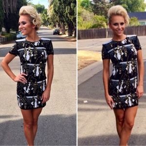 NWT French Connection Wisteria Lane sequin Black Gold White dress Sz 4US Sz 8UK